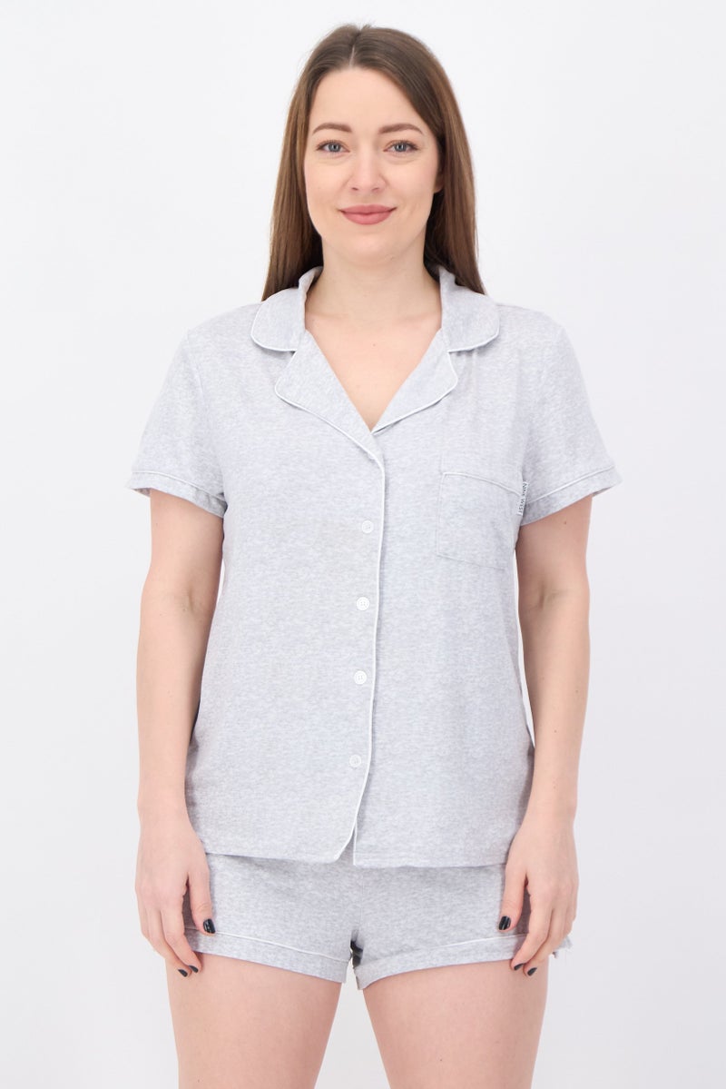 NINE WEST Women 2 Pieces Heather Top And Shorts Pajama Set, Light Grey - Image 1